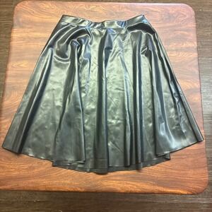 Unbranded Faux Leather Circle Skirt Women XL Black Excellent Flared Midi Skirt